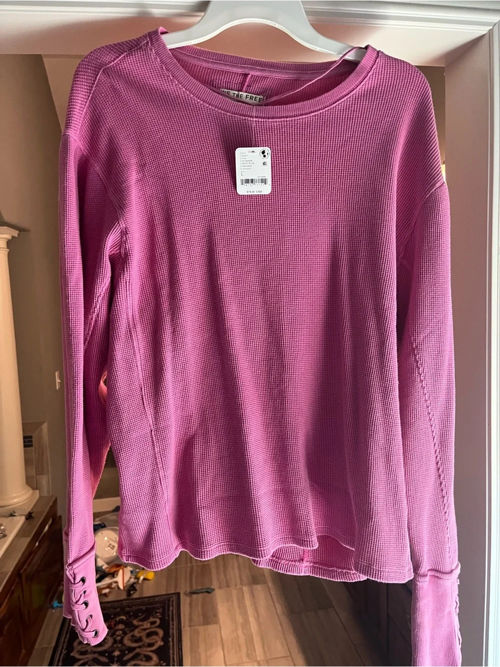 Free People we the free Waffle Knit Long Sleeve Top in Pink